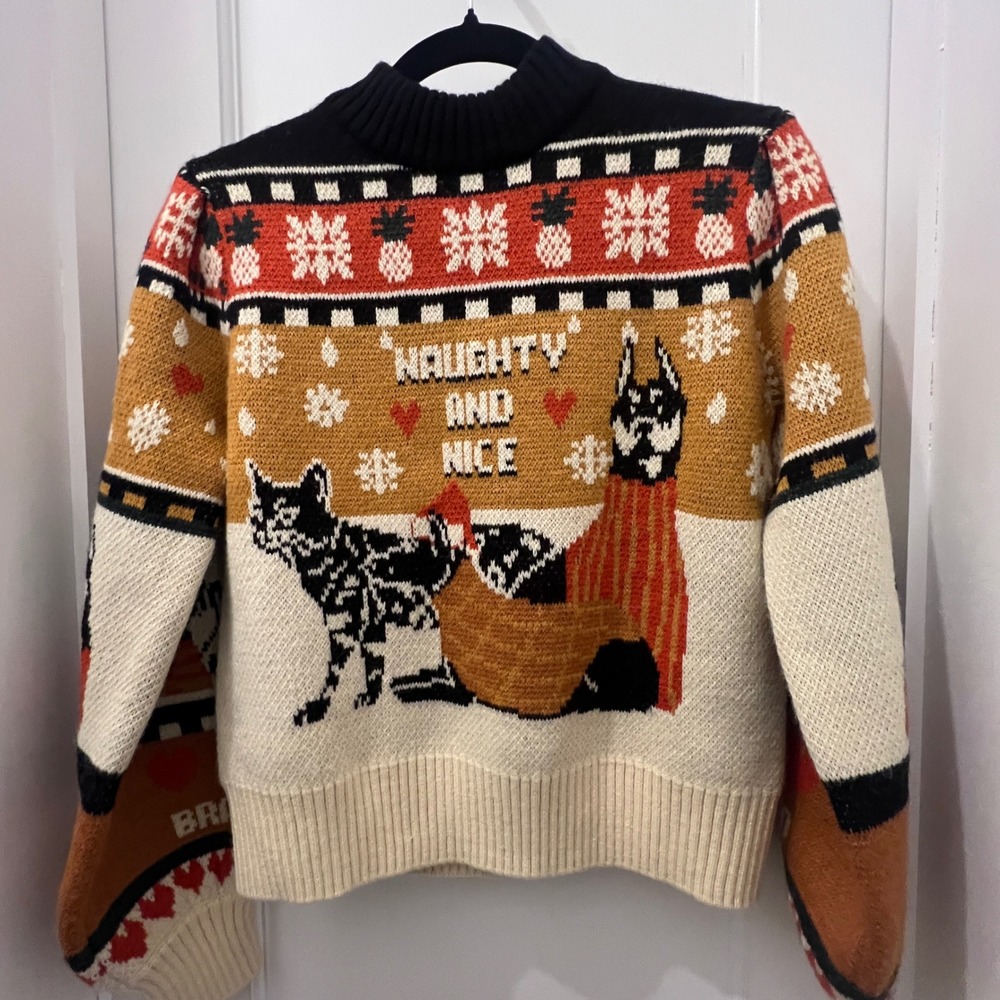 Farm Rio Naughty Nice Holiday Fair Isle Knit Sweater Multicolor NWT XS